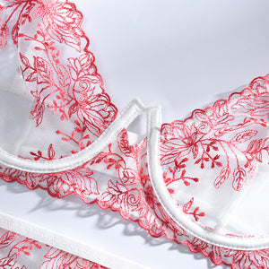Sexy Floral Embroider Lingerie Underwear Set Underwire Sensual Lingerie Woman Set Woman 3 Pieces Lace Brief Sets Erotic Lingerie