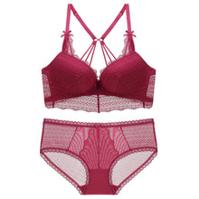 Load image into Gallery viewer, Sexy Floral Lace Bra Wireless Push Up Seamless 3/4 Cup Bra Embroidery Underwear Comfortable Burgundy Back Closure Bra Suit B C D