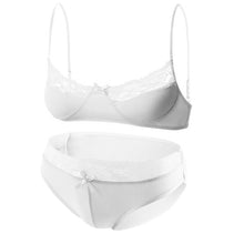 Load image into Gallery viewer, Sexy Gay Men Lace Lingerie Exotic Sets Sissy Nightwear Lace Patchwork Adjustable Spaghetti Strap Bra Tops with Briefs Clubwear