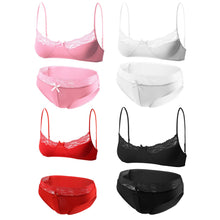 Load image into Gallery viewer, Sexy Gay Men Lace Lingerie Exotic Sets Sissy Nightwear Lace Patchwork Adjustable Spaghetti Strap Bra Tops with Briefs Clubwear