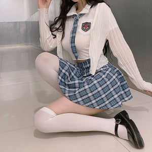 Sexy Girls School Uniform Temptation Studentgirl Set Korean Anime Cosplay Sailor Costumes Short Skirt Tie Shirt Sexy 3 Piece Set