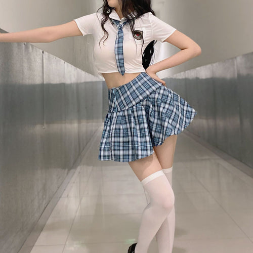 Sexy Girls School Uniform Temptation Studentgirl Set Korean Anime Cosplay Sailor Costumes Short Skirt Tie Shirt Sexy 3 Piece Set