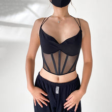 Load image into Gallery viewer, Sexy Halter Backless Crop Tops Summer Mesh See through Corset Top Women Camisole Fashion Basic Lace Up Tank Top Home Wear Female