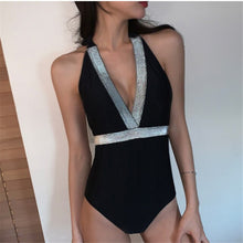 Load image into Gallery viewer, Sexy High Cut One Piece Swimsuit Women Solid Swimwear Open Back Monokini Shinny Band Swim Suits Korea Bathing Suit Halter Pad