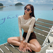 Load image into Gallery viewer, Sexy High Waist Bikini Women Long Sleeve Swimsuits Solid Swimwear Crop Top Biquini Push Up Bikinis Pad Bathing Suit Korea Style