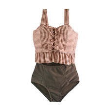 Load image into Gallery viewer, Sexy High Waist Bikini Women Plaid Swimwear Ruffle Biquini Crop Top Swimsuit Push Up Bikinis Pad Bathing Suit Korea Lace Up Red