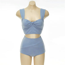 Load image into Gallery viewer, Sexy High Waist Bikini Women Solid Swimwear Bow Biquini Push Up Swimsuit Pleated Bikinis Blue Pad Bathing Suit Korea Style Wrap