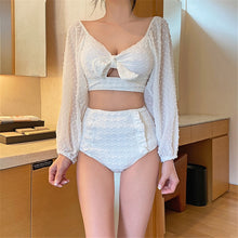 Load image into Gallery viewer, Sexy High Waist Bikini Women Solid Swimwear Lace Long Sleeve Biquini Off Shoulder Swimsuit Push Up Mesh Pad Bathing Suit Korea