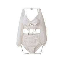 Load image into Gallery viewer, Sexy High Waist Bikini Women Solid Swimwear Lace Long Sleeve Biquini Off Shoulder Swimsuit Push Up Mesh Pad Bathing Suit Korea