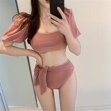 Load image into Gallery viewer, Sexy High Waist Bikini Women Solid Swimwear Short Sleeve Biquini Belt Swimsuit Push Up Bikinis Pad Bathing Suit Korea Style Pink