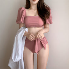 Load image into Gallery viewer, Sexy High Waist Bikini Women Solid Swimwear Short Sleeve Biquini Belt Swimsuit Push Up Bikinis Pad Bathing Suit Korea Style Pink