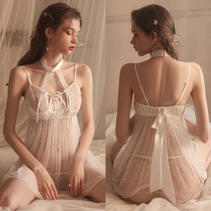 Sexy Hollow Out Neck Sling Night Dress Women Sleepwear Lace Lingerie Camisole Backless Nightgown for ladies Sleep Tops Summer
