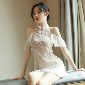 Sexy Hot Erotic Nightwear Ladies Vintage Nightgowns Sexy Dress Women See Through Sleepwear White Black Elegant Gown Nighty