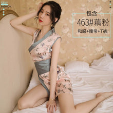 Load image into Gallery viewer, Sexy Japanese Anime Cosplay Erotic Lingerie Retro Sleeveless Open Placket Bowknot Waist High Slit Kimono Women Seduction Uniform