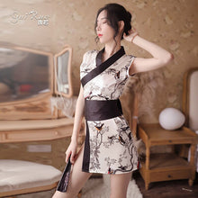 Load image into Gallery viewer, Sexy Japanese Anime Cosplay Erotic Lingerie Retro Sleeveless Open Placket Bowknot Waist High Slit Kimono Women Seduction Uniform