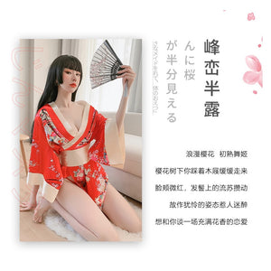 Sexy Kimono Nightgown Yukata for Woman Japanese Floral Fashion Yakata Cardigan Haori Silk Sleepwear Leisure Wear Pajamas Dress