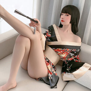 Sexy Kimono Nightgown Yukata for Woman Japanese Floral Fashion Yakata Cardigan Haori Silk Sleepwear Leisure Wear Pajamas Dress