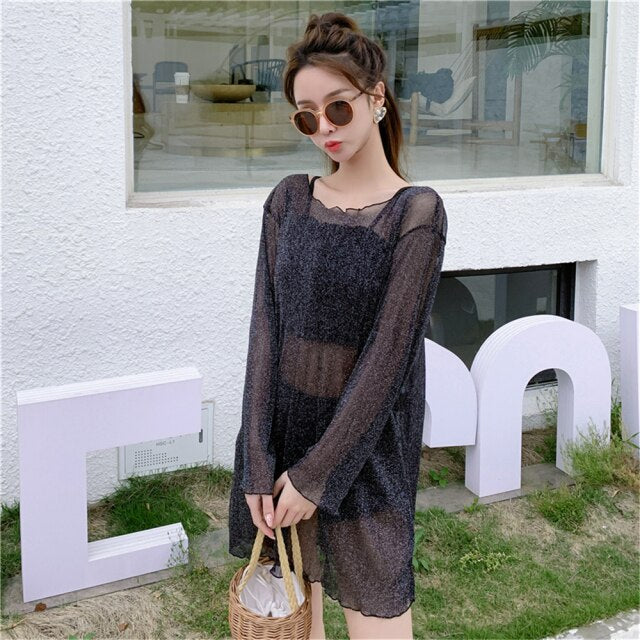 Sexy Lace Bikini With Cover UP Women Solid Swimwear Skirt Black Swimsuit Push Up Biquini Long Sleeve Bikinis Pads Bathing Suit