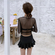 Load image into Gallery viewer, Sexy Lace Bikini With Cover UP Women Solid Swimwear Skirt Black Swimsuit Push Up Biquini Long Sleeve Bikinis Pads Bathing Suit