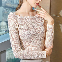 Load image into Gallery viewer, Sexy Lace Blouse Shirt Women Long Sleeve Floral White Blouses Female Tops Elegant Fashion Blouse Shirts blusas femme plus size