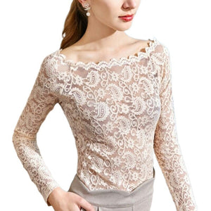 Sexy Lace Blouse Shirt Women Long Sleeve Floral White Blouses Female Tops Elegant Fashion Blouse Shirts blusas femme plus size