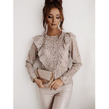 Load image into Gallery viewer, Sexy Lace Hollow Out Vintage Shirt Blouse Spring Fall Fashion Long Sleeve O-neck Top Femme White Ruffles Backless Shirts Women