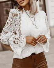 Load image into Gallery viewer, Sexy Lace Hollow Shirt Blouse Woman Spring Fall Fashion Long Sleeve O-neck Shirts Top Femme White Vintage Loose Women Clothing