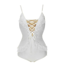 Load image into Gallery viewer, Sexy Lace One Piece Swimsuit Women Solid Swimwear Lace Up Monokini Ruffle Swim Suit Open Back Bathing Suit Push Up Bandage Pad