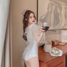 Load image into Gallery viewer, Sexy Lace One Piece Swimsuit Women Solid Swimwear Ruffle Monokini Push Up Beads Open Back Trikini Princess Style Bathing Suit