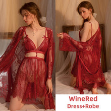 Load image into Gallery viewer, Sexy Lace Pamajas Set Women Sleepwear Lingerie Robes Sets Night Dress See Through Camisole Backless Nighty for Ladies Nightgown