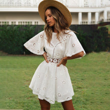 Load image into Gallery viewer, Sexy Lace Patchwork Backless Mini Dress Women Summer Fashion O-neck Hollow Out Dresses For Women 2021 White Vintage Robe Femme