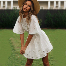 Load image into Gallery viewer, Sexy Lace Patchwork Backless Mini Dress Women Summer Fashion O-neck Hollow Out Dresses For Women 2021 White Vintage Robe Femme