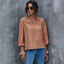 Load image into Gallery viewer, Sexy Lace Patchwork Hollow Out Shirt Blouse Woman Sprint Autumn Fashion Long Sleeve V-neck Shirts Casual White Loose Top Femme