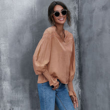 Load image into Gallery viewer, Sexy Lace Patchwork Hollow Out Shirt Blouse Woman Sprint Autumn Fashion Long Sleeve V-neck Shirts Casual White Loose Top Femme