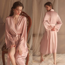 Load image into Gallery viewer, Sexy Lace Robes Sleepwear Women Satin Bathrobe Lingerie Sleeping Dress Nightgown Bathrobe Soft Home Wear Sleep Tops Summer 2022