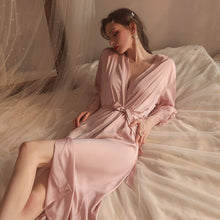 Load image into Gallery viewer, Sexy Lace Robes Sleepwear Women Satin Bathrobe Lingerie Sleeping Dress Nightgown Bathrobe Soft Home Wear Sleep Tops Summer 2022