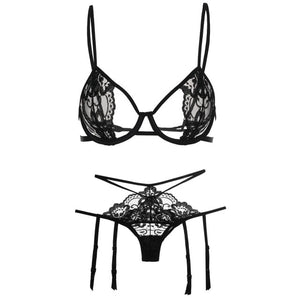 Sexy Lace Ultra Thin Underwire Adjusted-straps Push Up See Through Bra and Panty Set Lingerie Intimates Women Underwear
