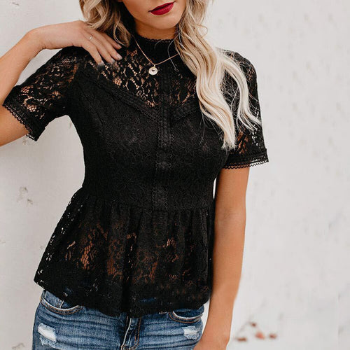 Sexy Lace Up Hollow Shirt Blouses Women Summer Fashion O-neck Short Sleeve Slim Shirts For Women 2021 White Vintage Tops Femme