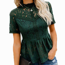 Load image into Gallery viewer, Sexy Lace Up Hollow Shirt Blouses Women Summer Fashion O-neck Short Sleeve Slim Shirts For Women 2021 White Vintage Tops Femme