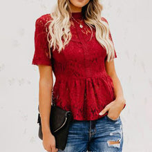 Load image into Gallery viewer, Sexy Lace Up Hollow Shirt Blouses Women Summer Fashion O-neck Short Sleeve Slim Shirts For Women 2021 White Vintage Tops Femme