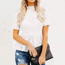 Load image into Gallery viewer, Sexy Lace Up Hollow Shirt Blouses Women Summer Fashion O-neck Short Sleeve Slim Shirts For Women 2021 White Vintage Tops Femme