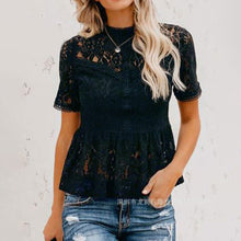 Load image into Gallery viewer, Sexy Lace Up Hollow Shirt Blouses Women Summer Fashion O-neck Short Sleeve Slim Shirts For Women 2021 White Vintage Tops Femme