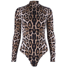 Load image into Gallery viewer, Sexy Leopard Printed Bodycon Bodysuits 2021 Spring Women Long Sleeve Mock Neck Skinny Body Suit Shorts Jumpsuits