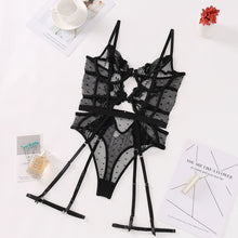 Load image into Gallery viewer, Sexy Lingerie Bodysuit Underwear Erotic Lace Embroidery Mesh Bra with Leg Garter Set Exotic Sensual Lingerie for Women Underwear