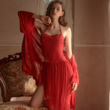 Load image into Gallery viewer, Sexy Lingerie Female Mesh Temptation Bellyband Lace HomeDress Perspective Bathrobe Three-Piece Bra Set And Robe