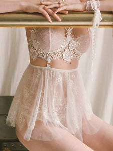 Sexy Lingerie Female Winter Water Soluble Floating Flower Eyelash Lace Perspective Temptation Sling Nightgown Sleepwear