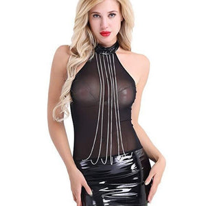 Sexy Lingerie Ladies' Sexy Clothing Bed Temptation Sexy Black Patent Leather Hip Chain Skirt Leather Dress Women Sexy Leather 18