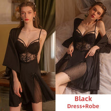 Load image into Gallery viewer, Sexy Lingerie Pamajas Set for Women Sleepwear Silk Robes Night Dress Lace Nightgown See Through Camisole Backless Sleep Tops
