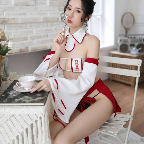 Sexy Lingerie Passion Three-Point Lace Skirt Women's Bell Sleeve Taste Witch Sexy Pagoda Sleeve Suit Sexy Cosplay Lingerie Set