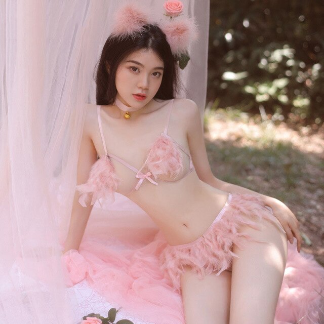 Sexy Lingerie Set Underwear Bunny Girl Lovely Fox Uniforms Cat Ear Role-playing Feather Bra Skirt Thong Outfit Erotic Costumes